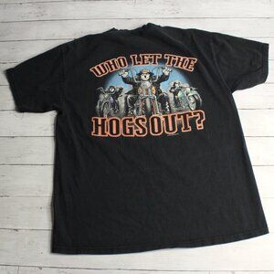 Vintage Big Dogs Biker T Shirt Men's Size L Who Let the Hogs Out Black Cotton